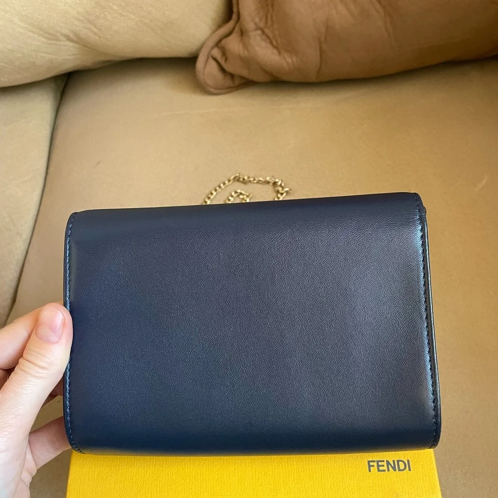 FENDI Lambskin Mini Rush Clutch in Navy - Picture 7 of 14